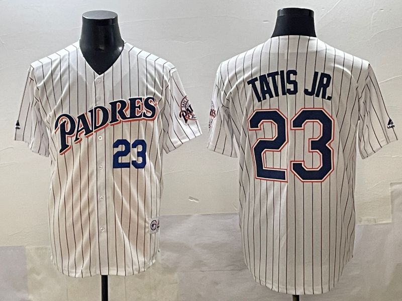 Men 2025 San Diego Padres #23 Tatis jr White Stripe Throwback Game Nike MLB Jersey style 2